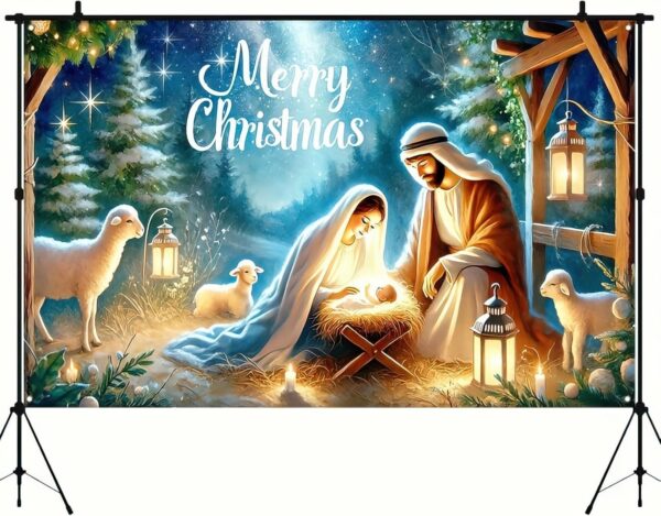 BlissYard Christmas Nativity Backdrop Holy Nativity Banner Religious Scene Decor Christmas New Year Decor 71x 43 inches Festive Photo Background Holiday Seasonal Joseph Jesus Banner Home Party ?  Electronics