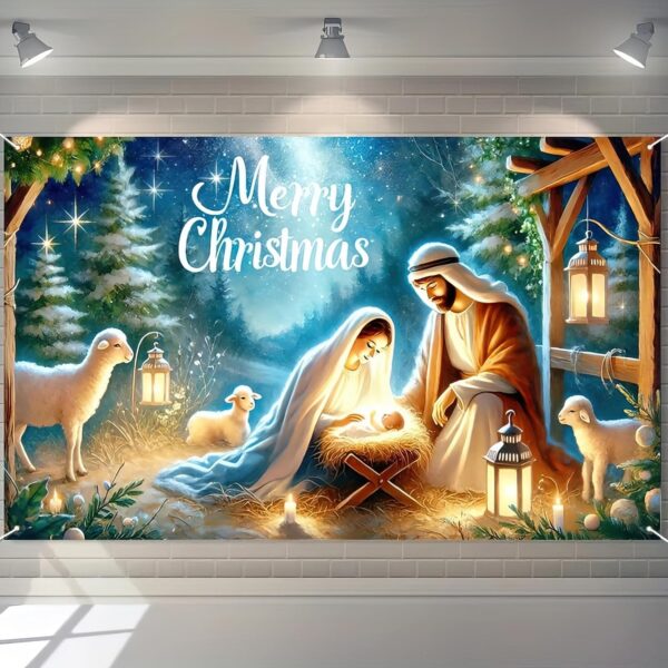 BlissYard Christmas Nativity Backdrop Holy Nativity Banner Religious Scene Decor Christmas New Year Decor 71x 43 inches Festive Photo Background Holiday Seasonal Joseph Jesus Banner Home Party ?  Electronics - Image 2